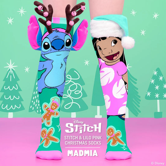 Stitch Christmas Pink – rožinės kalėdinės Stitch kojinės vaikams iš Madmia kolekcijos